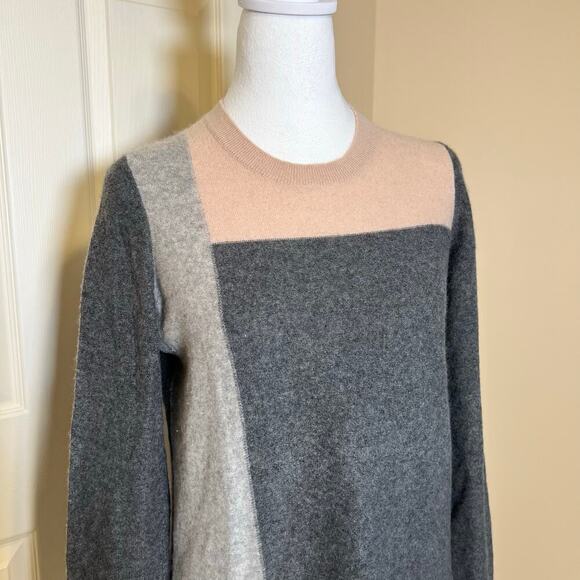 Vince Color Block 100% Cashmere Sweater Dress Long Sleeve Grey Nude Size Small - Picture 2 of 8